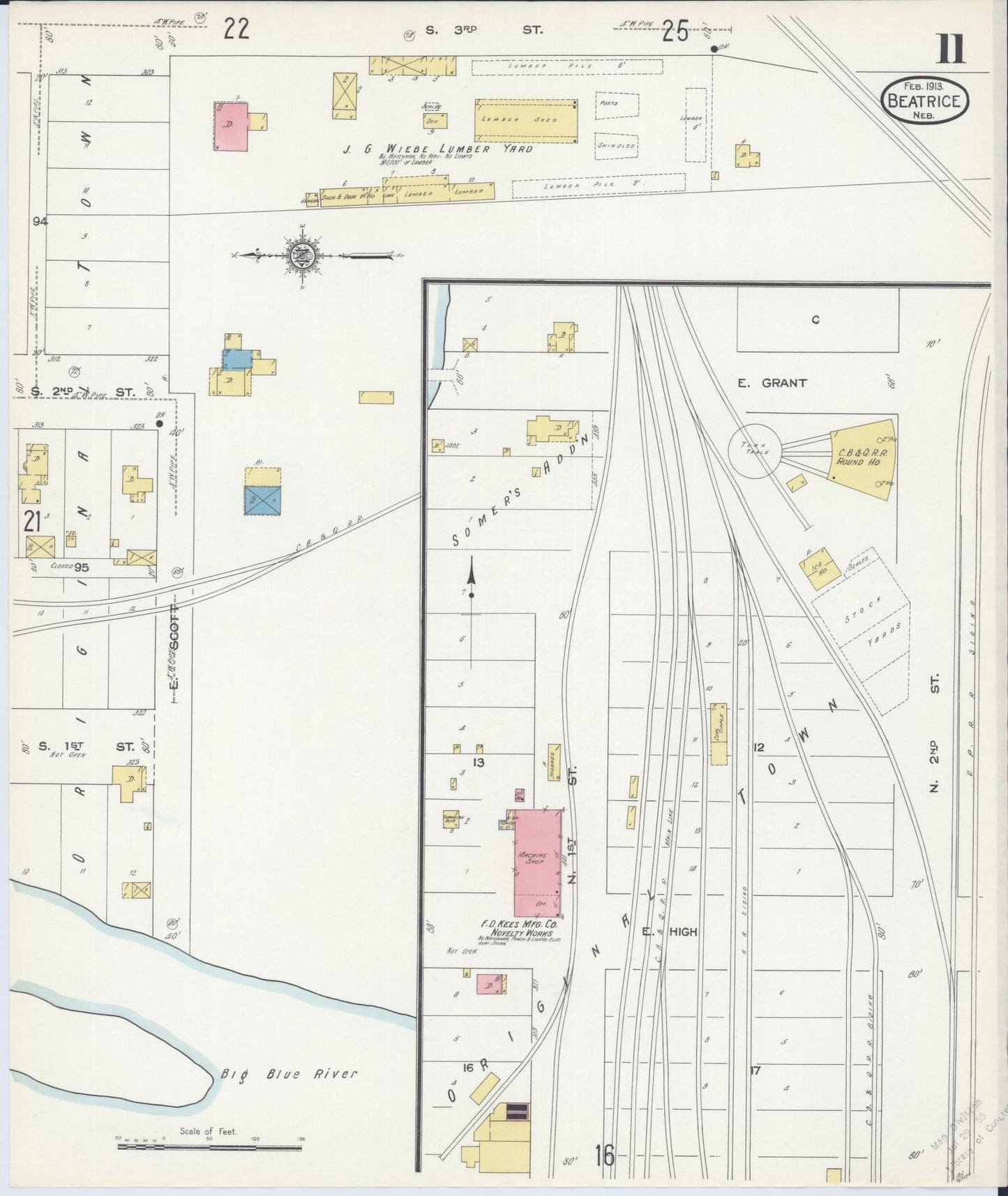 Sanborn Fire Insurance Map from Beatrice, Gage County, Nebraska (1913), Sheet #0011 - Historic Sanborn Fire Insurance Map Print, vintage old map wall art, antique decor, genealogy gift, Nebraska Nebraska map