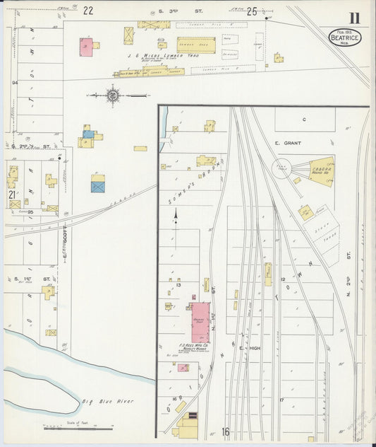 Sanborn Fire Insurance Map from Beatrice, Gage County, Nebraska (1913), Sheet #0011 - Historic Sanborn Fire Insurance Map Print, vintage old map wall art, antique decor, genealogy gift, Nebraska Nebraska map