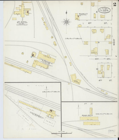 Sanborn Fire Insurance Map from Clare, Clare County, Michigan (1893), Sheet #0002 - Historic Sanborn Fire Insurance Map Print, vintage old map wall art, antique decor, genealogy gift, Michigan Michigan map