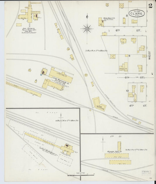 Sanborn Fire Insurance Map from Clare, Clare County, Michigan (1893), Sheet #0002 - Historic Sanborn Fire Insurance Map Print, vintage old map wall art, antique decor, genealogy gift, Michigan Michigan map