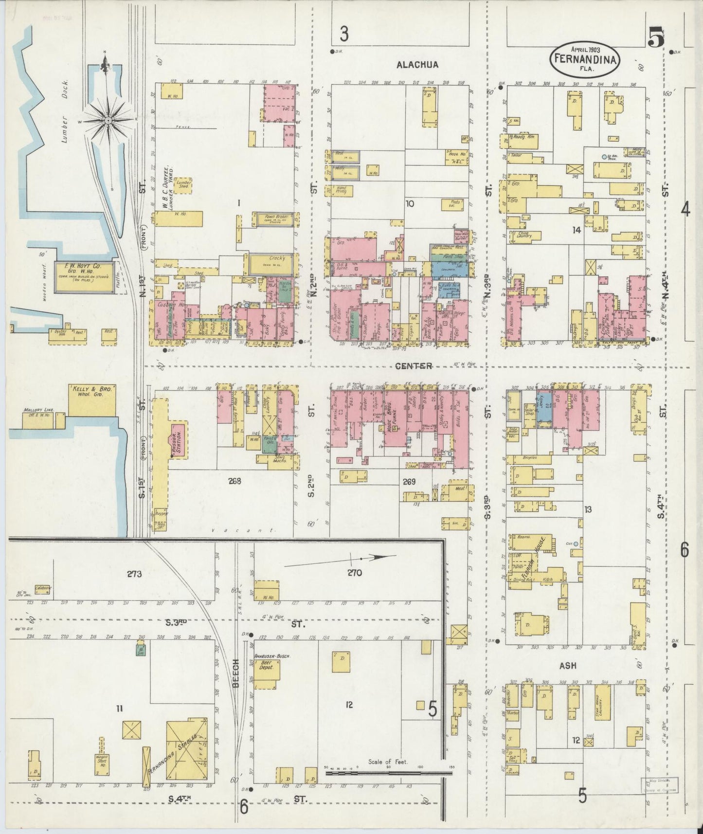 Sanborn Fire Insurance Map from Fernandina, Nassau County, Florida (1903), Sheet #0005 - Complete Map Set gallery image, historic Sanborn map, vintage wall art, Florida Florida