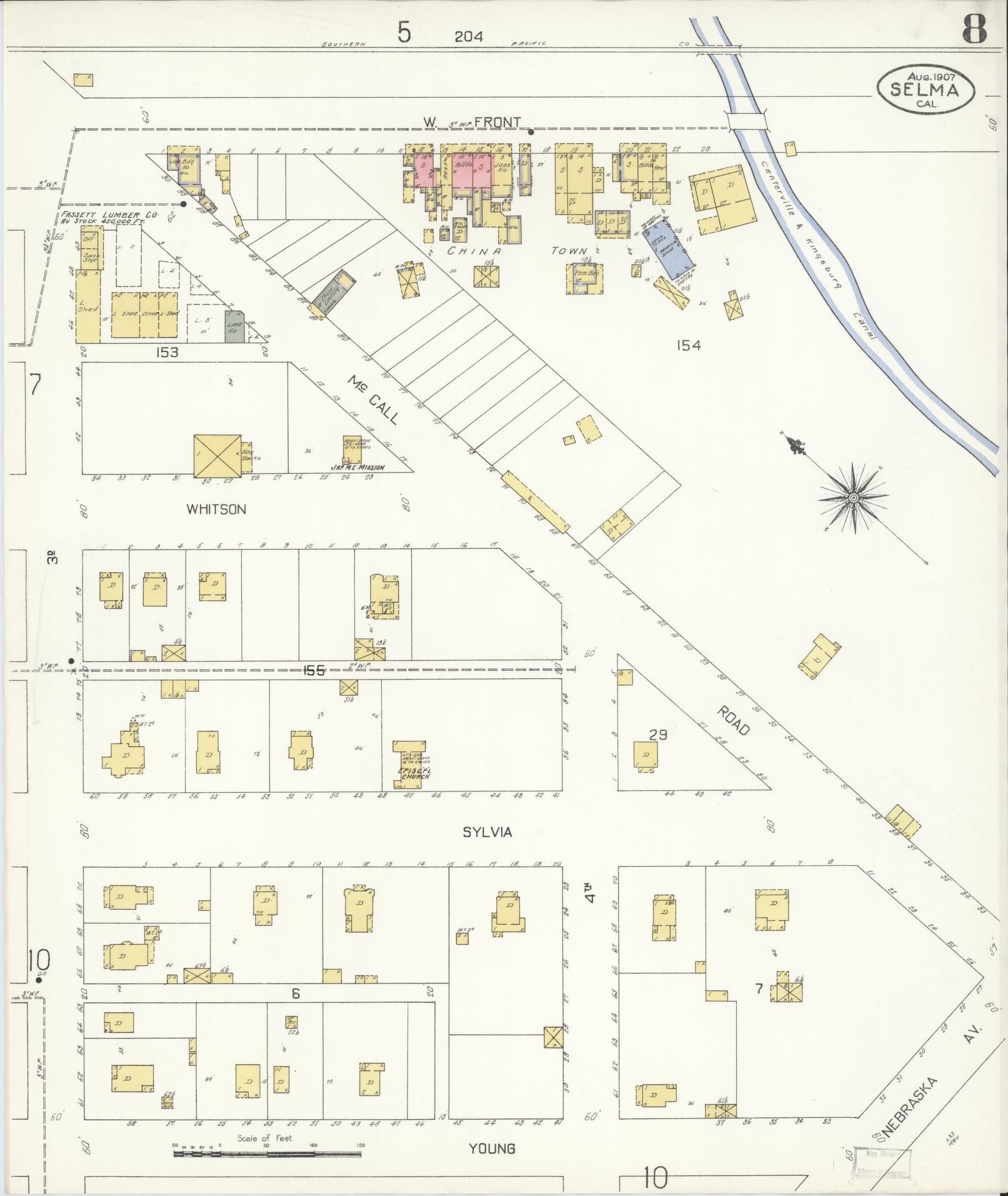 Sanborn Fire Insurance Map from Selma, Fresno County, California (1907), Sheet #0008 - Complete Map Set gallery image, historic Sanborn map, vintage wall art, California California