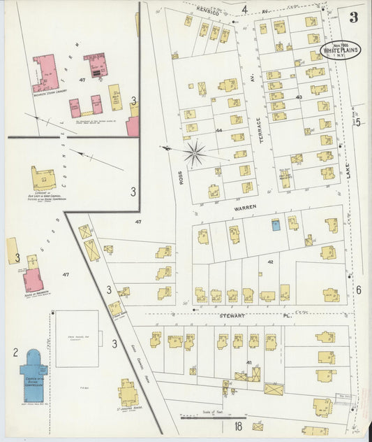 Sanborn Fire Insurance Map from White Plains, Westchester County, New York (1905), Sheet #0003 - Historic Sanborn Fire Insurance Map Print, vintage old map wall art, antique decor, genealogy gift, New York New York map
