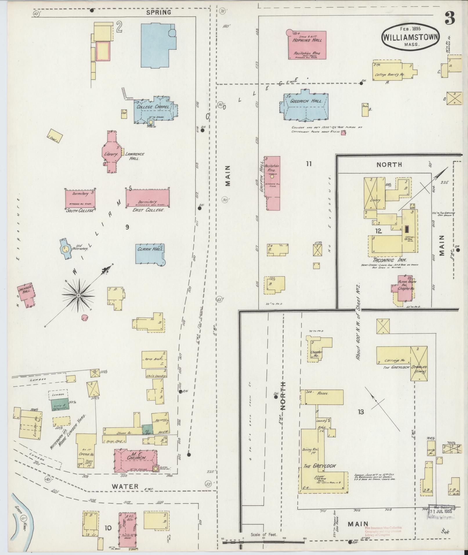 Sanborn Fire Insurance Map from Williamstown, Berkshire County, Massachusetts (1895), Sheet #0003 - Complete Map Set gallery image, historic Sanborn map, vintage wall art, Massachusetts Massachusetts