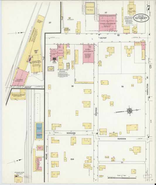 Sanborn Fire Insurance Map from Cuthbert, Randolph County, Georgia (1911), Sheet #0007 - Historic Sanborn Fire Insurance Map Print, vintage old map wall art, antique decor, genealogy gift, Georgia Georgia map