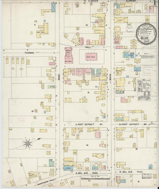 Sanborn Fire Insurance Map from Bel Air, Harford County, Maryland (1897), Sheet #0001 - Historic Sanborn Fire Insurance Map Print, vintage old map wall art, antique decor, genealogy gift, Maryland Maryland map