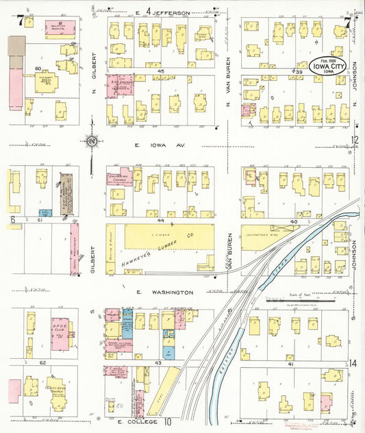 Sanborn Fire Insurance Map from Iowa City, Johnson County, Iowa (1926), Sheet #0007 - Historic Sanborn Fire Insurance Map Print, vintage old map wall art