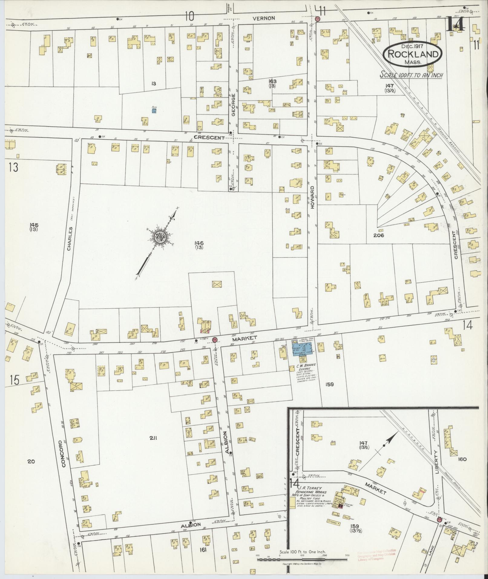 Sanborn Fire Insurance Map from Rockland, Plymouth County, Massachusetts (1917), Sheet #0014 - Historic Sanborn Fire Insurance Map Print, vintage old map wall art, antique decor, genealogy gift, Massachusetts Massachusetts map