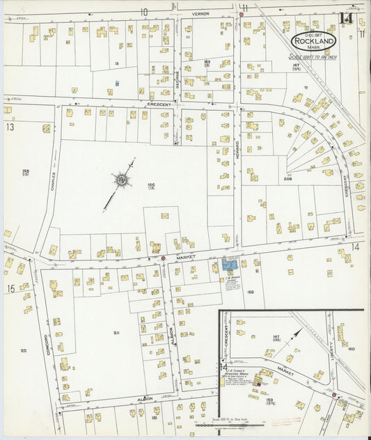 Sanborn Fire Insurance Map from Rockland, Plymouth County, Massachusetts (1917), Sheet #0014 - Historic Sanborn Fire Insurance Map Print, vintage old map wall art, antique decor, genealogy gift, Massachusetts Massachusetts map