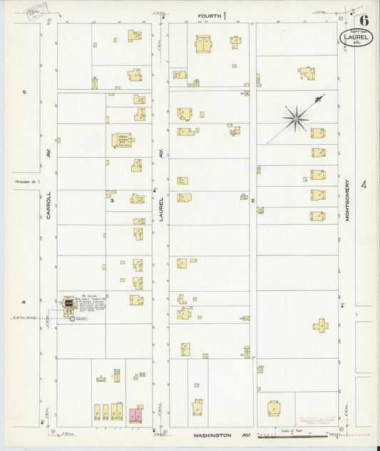 Sanborn Fire Insurance Map from Laurel, Prince Georges County, Maryland (1908), Sheet #0006 - Historic Sanborn Fire Insurance Map Print, vintage old map wall art