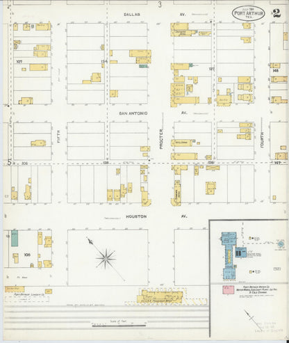 Sanborn Fire Insurance Map from Port Arthur, Jefferson County, Texas (1904), Sheet #0002 - Complete Map Set gallery image, historic Sanborn map, vintage wall art, Texas Texas