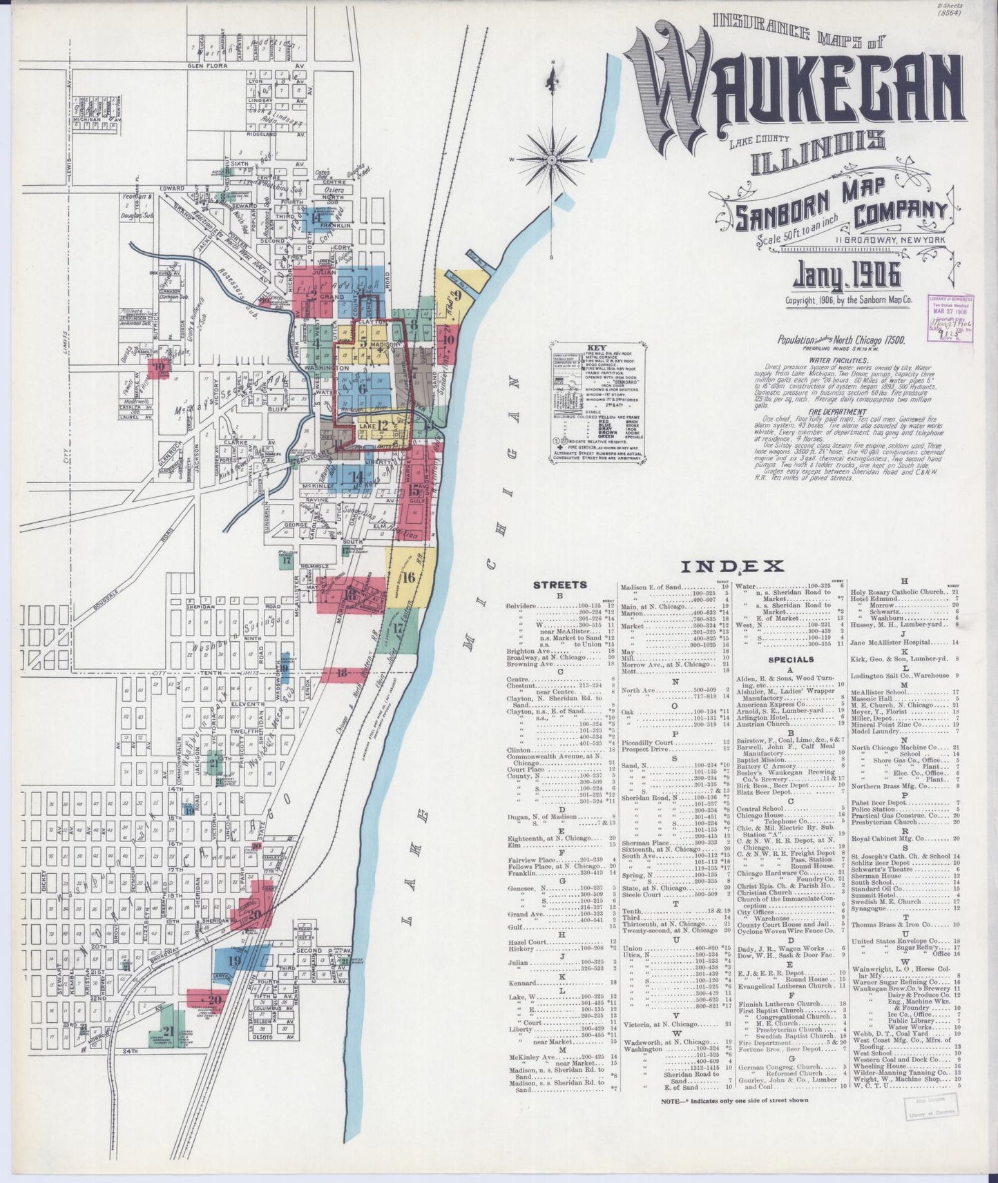 Sanborn Fire Insurance Map from Waukegan, Lake County, Illinois (1906), Sheet #0001 - Complete Map Set gallery image, historic Sanborn map, vintage wall art, Illinois Illinois