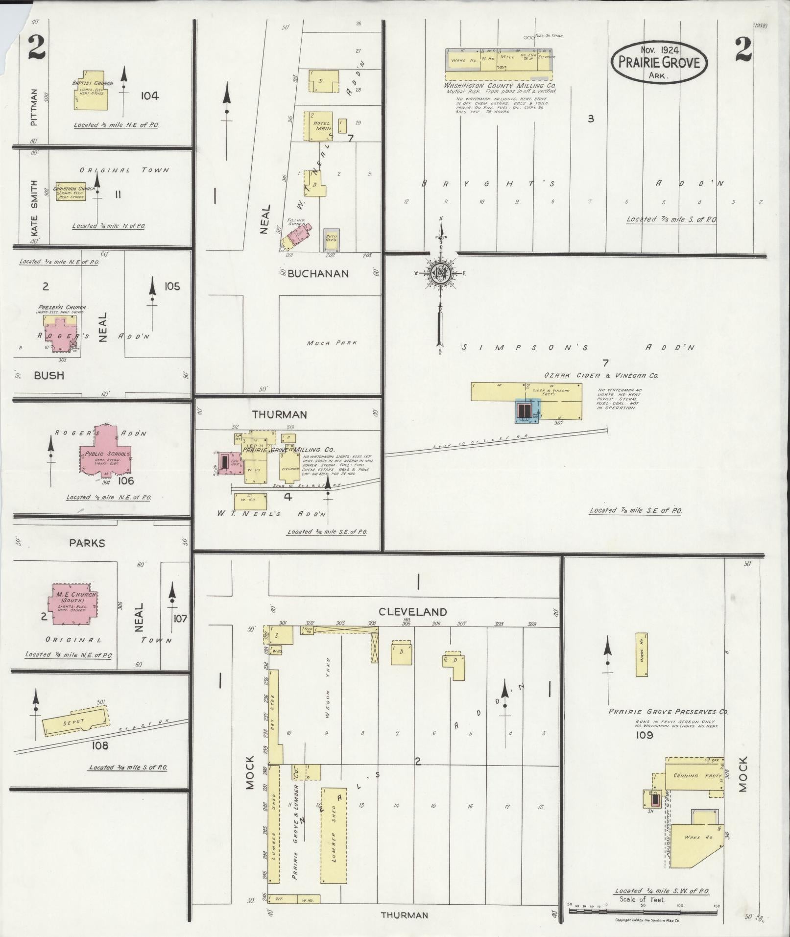 Sanborn Fire Insurance Map from Prairie Grove, Washington County, Arkansas (1924), Sheet #0002 - Complete Map Set gallery image, historic Sanborn map, vintage wall art, Arkansas Arkansas