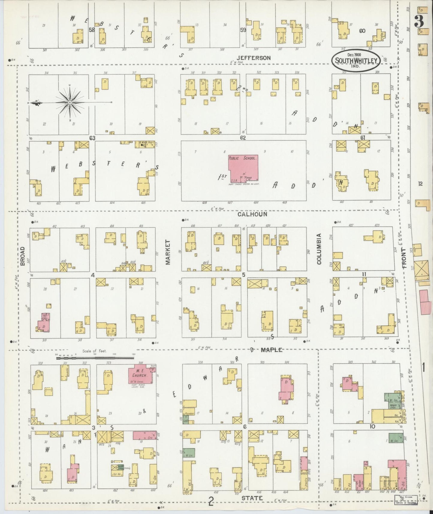 Sanborn Fire Insurance Map from South Whitley, Whitley County, Indiana (1900), Sheet #0003 - Complete Map Set gallery image, historic Sanborn map, vintage wall art, Indiana Indiana