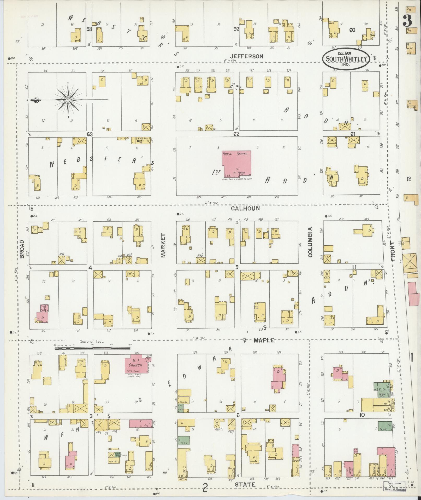 Sanborn Fire Insurance Map from South Whitley, Whitley County, Indiana (1900), Sheet #0003 - Complete Map Set gallery image, historic Sanborn map, vintage wall art, Indiana Indiana