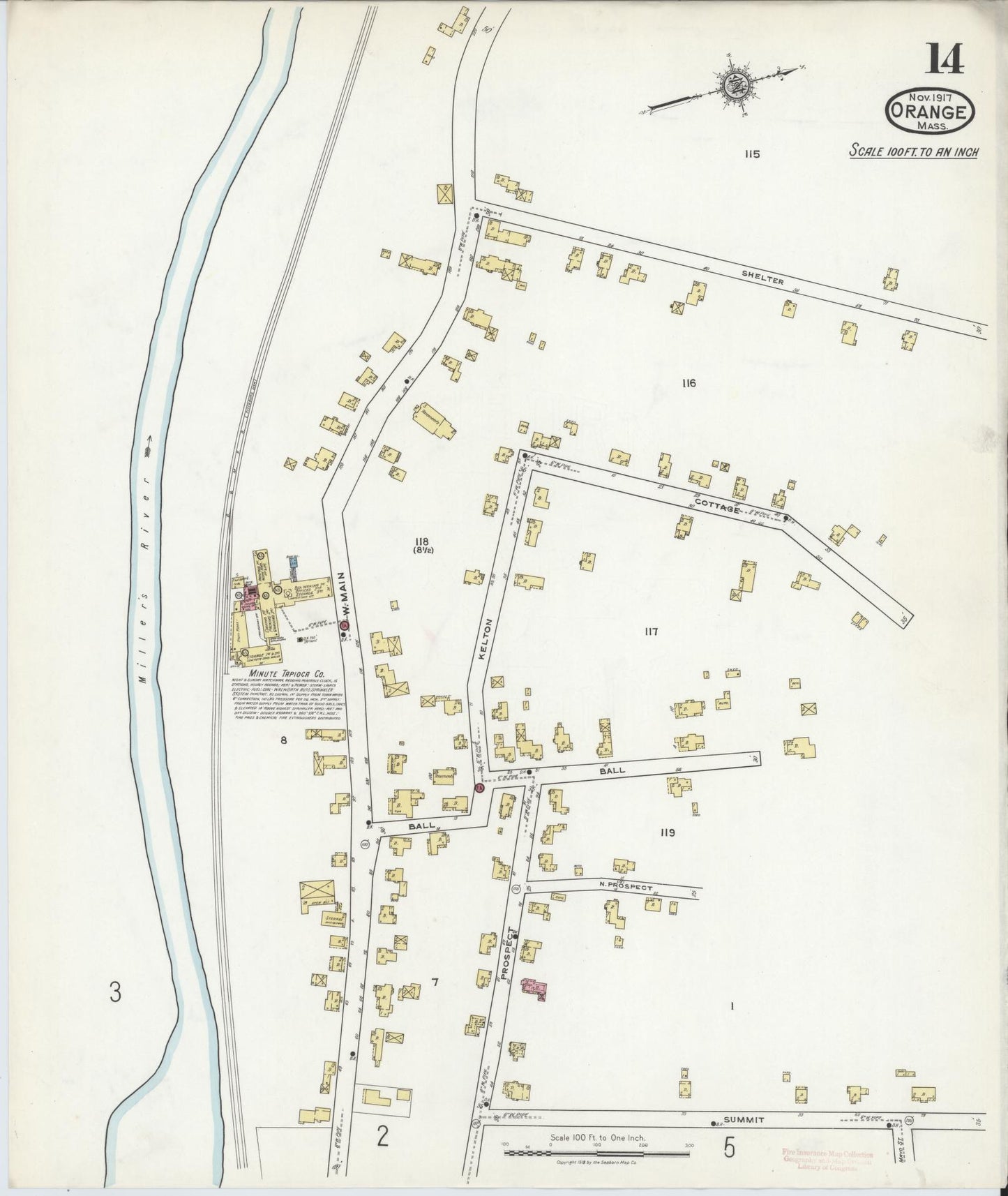 Sanborn Fire Insurance Map from Orange, Franklin County, Massachusetts (1917), Sheet #0014 - Complete Map Set gallery image, historic Sanborn map, vintage wall art, Massachusetts Massachusetts