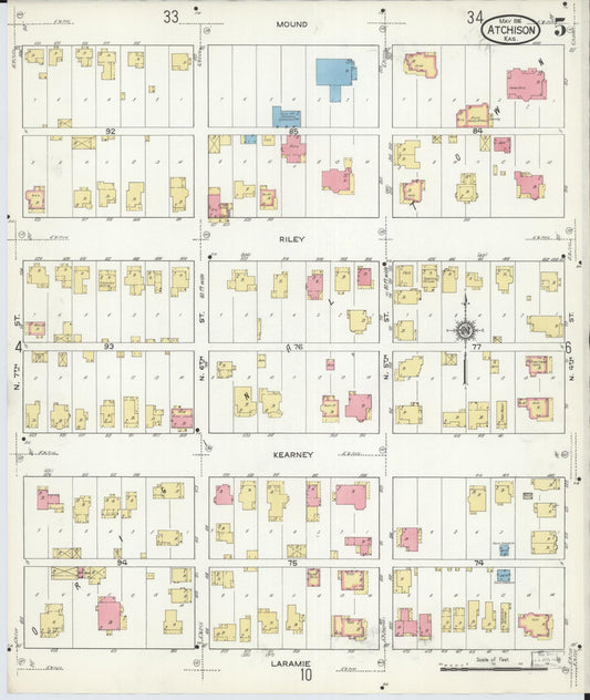 Sanborn Fire Insurance Map from Atchison, Atchison County, Kansas (1916), Sheet #0005 - Historic Sanborn Fire Insurance Map Print, vintage old map wall art, antique decor, genealogy gift, Kansas Kansas map