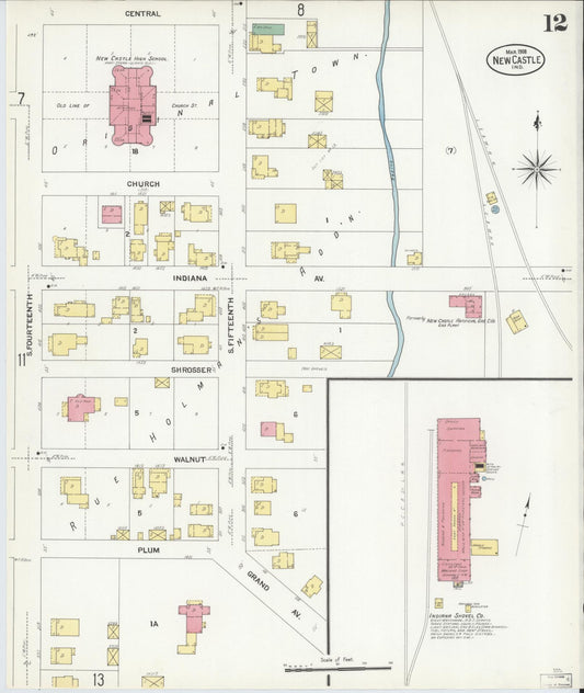 Sanborn Fire Insurance Map from New Castle, Henry County, Indiana (1908), Sheet #0012 - Historic Sanborn Fire Insurance Map Print, vintage old map wall art, antique decor, genealogy gift, Indiana Indiana map
