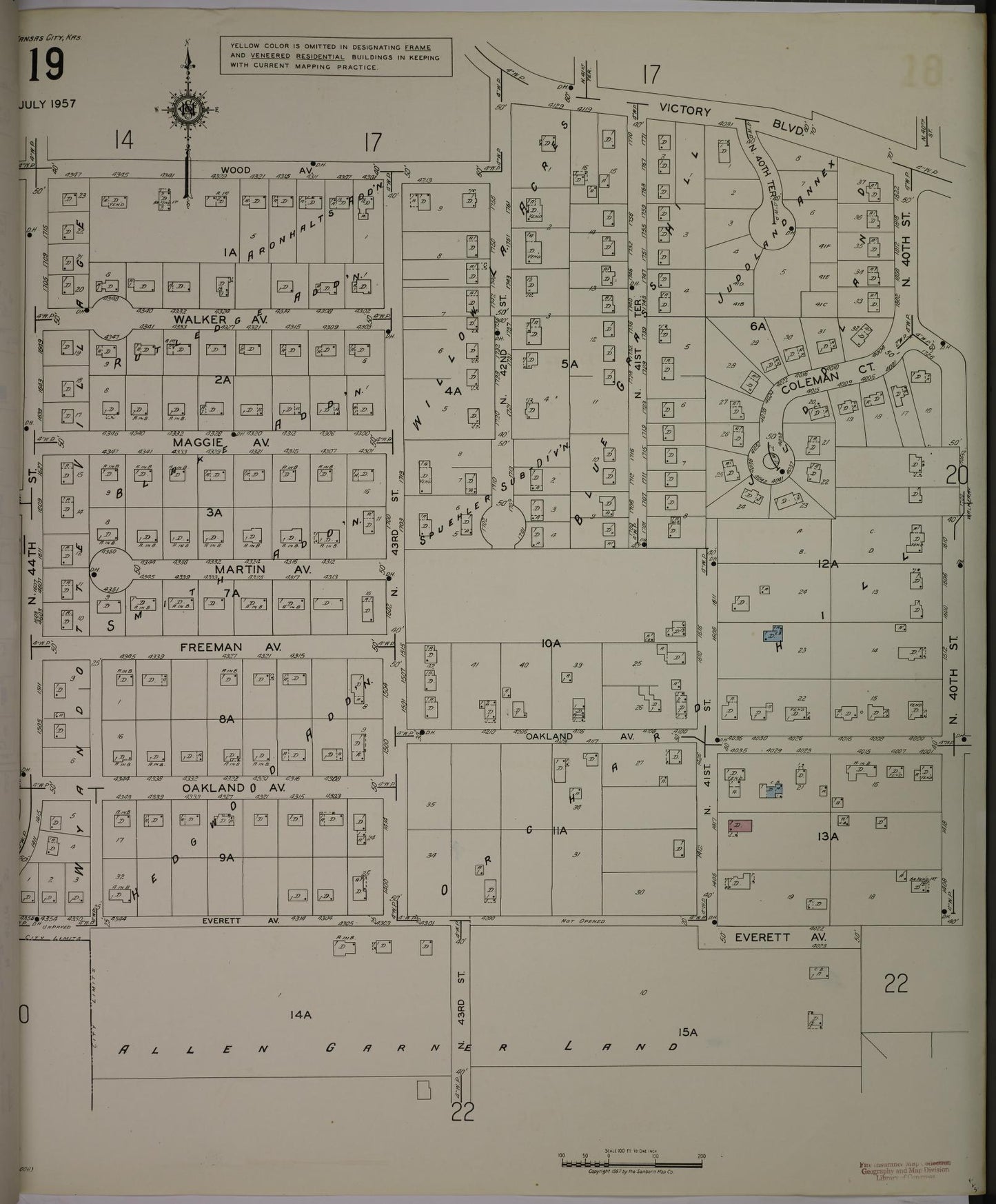 Sanborn Fire Insurance Map from Kansas City, Wyandotte County, Kansas (1957), Sheet #0019 - Complete Map Set gallery image, historic Sanborn map, vintage wall art, Kansas Kansas