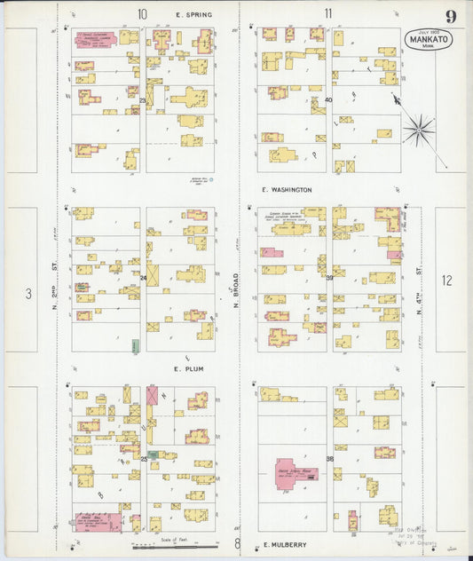 Sanborn Fire Insurance Map from Mankato, Blue Earth County, Minnesota (1900), Sheet #0009 - Historic Sanborn Fire Insurance Map Print, vintage old map wall art, antique decor, genealogy gift, Minnesota Minnesota map
