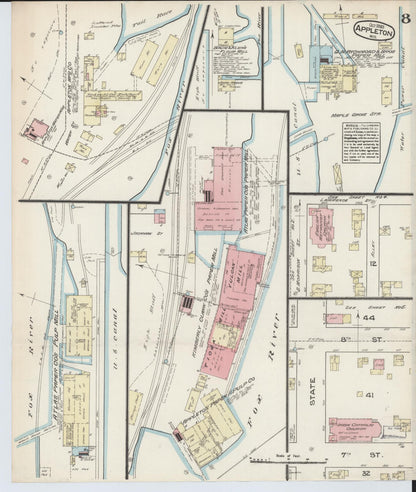 Sanborn Fire Insurance Map from Appleton, Outagamie County, Wisconsin (1883), Sheet #0008 - Complete Map Set gallery image, historic Sanborn map, vintage wall art, Wisconsin Wisconsin