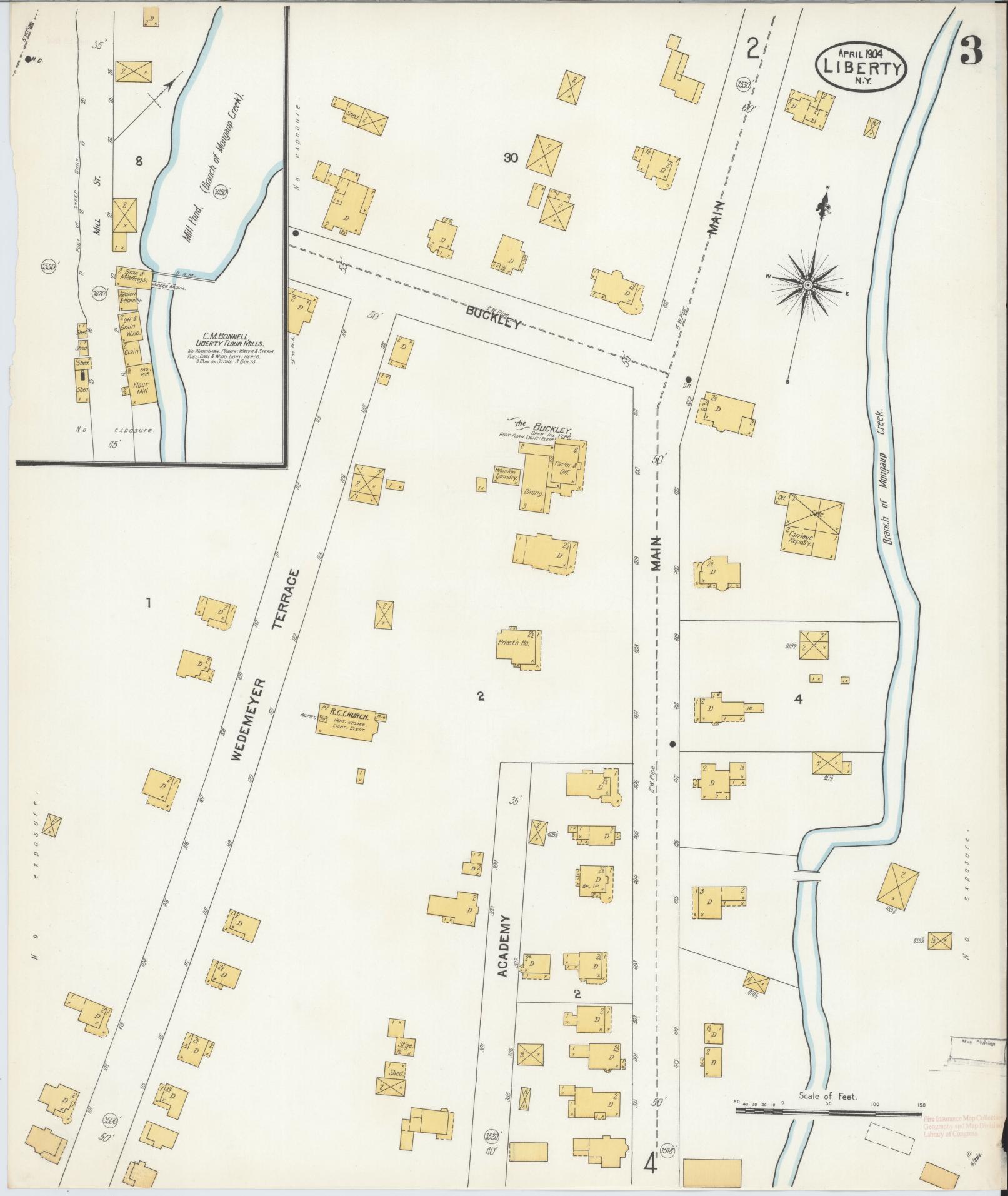 Sanborn Fire Insurance Map from Liberty, Sullivan County, New York (1904), Sheet #0003 - Historic Sanborn Fire Insurance Map Print, vintage old map wall art, antique decor, genealogy gift, New York New York map
