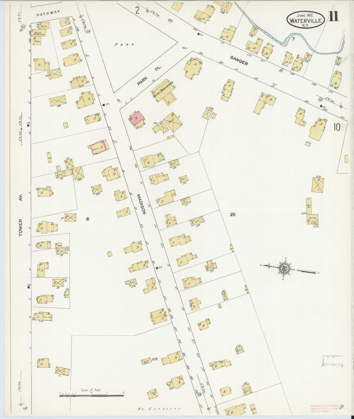 Sanborn Fire Insurance Map from Waterville, Oneida County, New York (1912), Sheet #0011 - Complete Map Set gallery image, historic Sanborn map, vintage wall art, New York New York