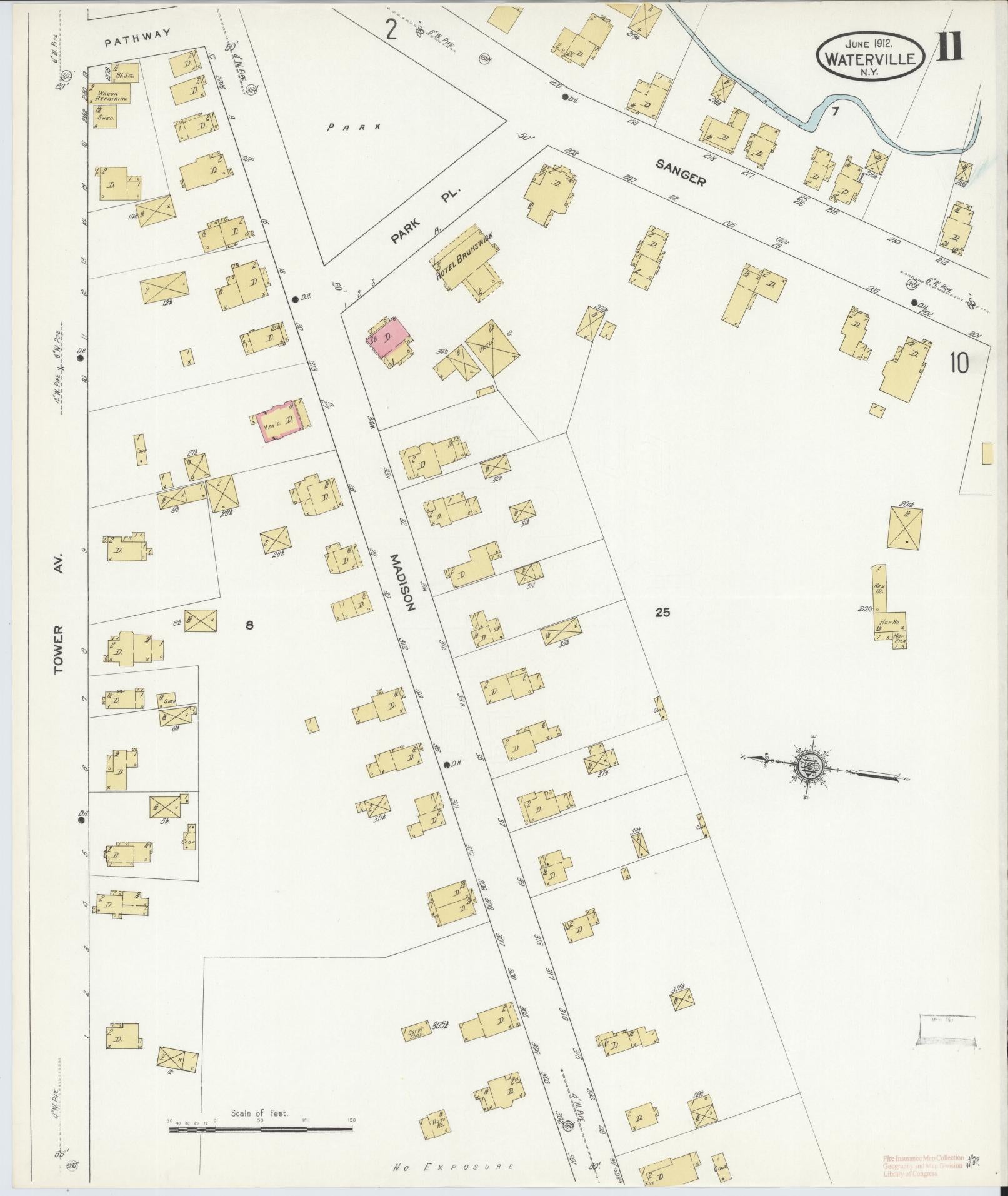 Sanborn Fire Insurance Map from Waterville, Oneida County, New York (1912), Sheet #0011 - Complete Map Set gallery image, historic Sanborn map, vintage wall art, New York New York