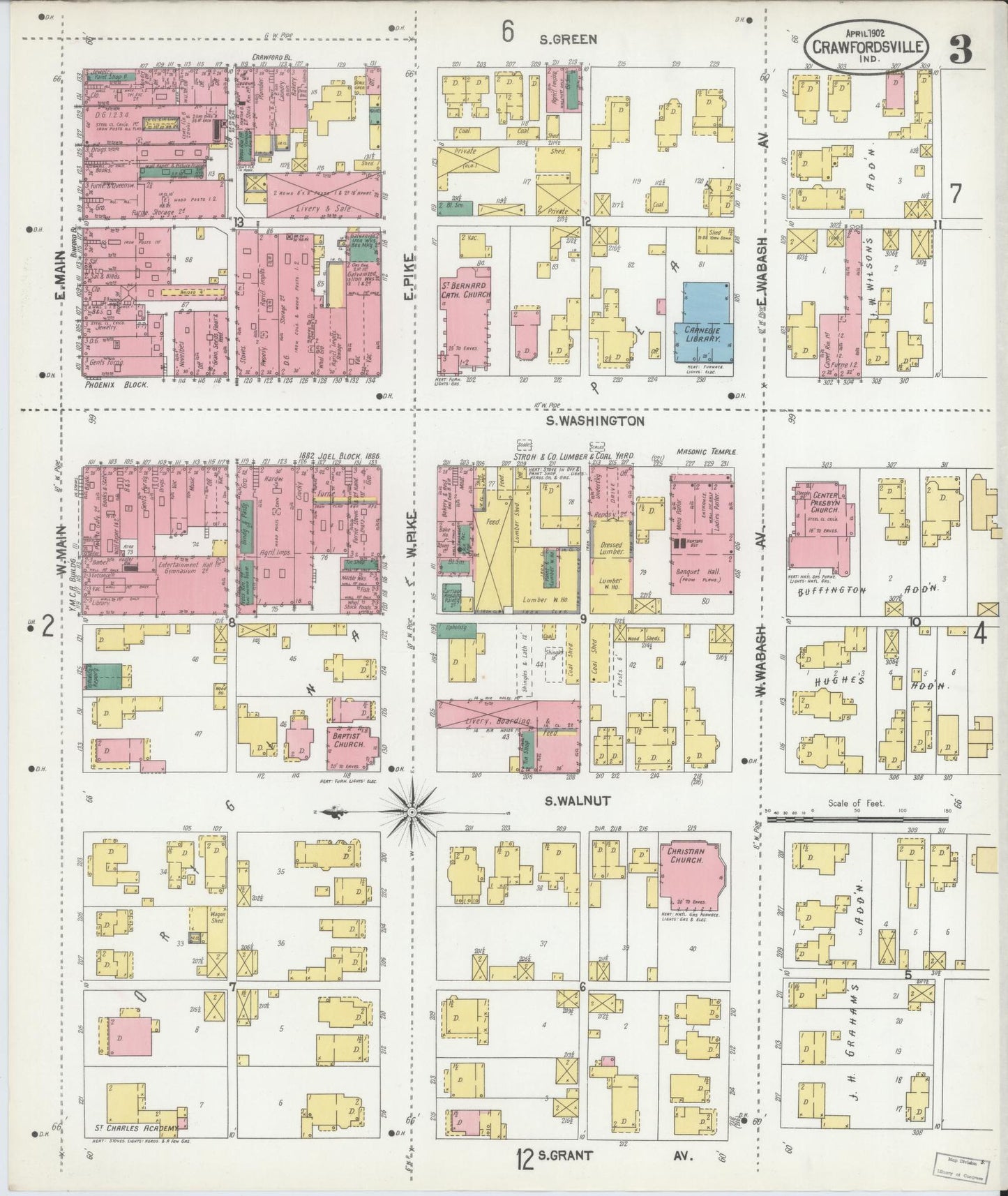 Sanborn Fire Insurance Map from Crawfordsville, Montgomery County, Indiana (1902), Sheet #0003 - Historic Sanborn Fire Insurance Map Print, vintage old map wall art, antique decor, genealogy gift, Indiana Indiana map