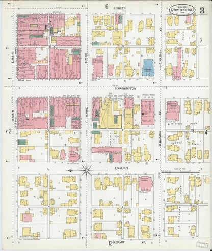 Sanborn Fire Insurance Map from Crawfordsville, Montgomery County, Indiana (1902), Sheet #0003 - Historic Sanborn Fire Insurance Map Print, vintage old map wall art, antique decor, genealogy gift, Indiana Indiana map