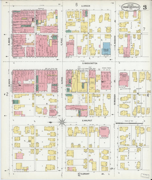 Sanborn Fire Insurance Map from Crawfordsville, Montgomery County, Indiana (1902), Sheet #0003 - Historic Sanborn Fire Insurance Map Print, vintage old map wall art, antique decor, genealogy gift, Indiana Indiana map