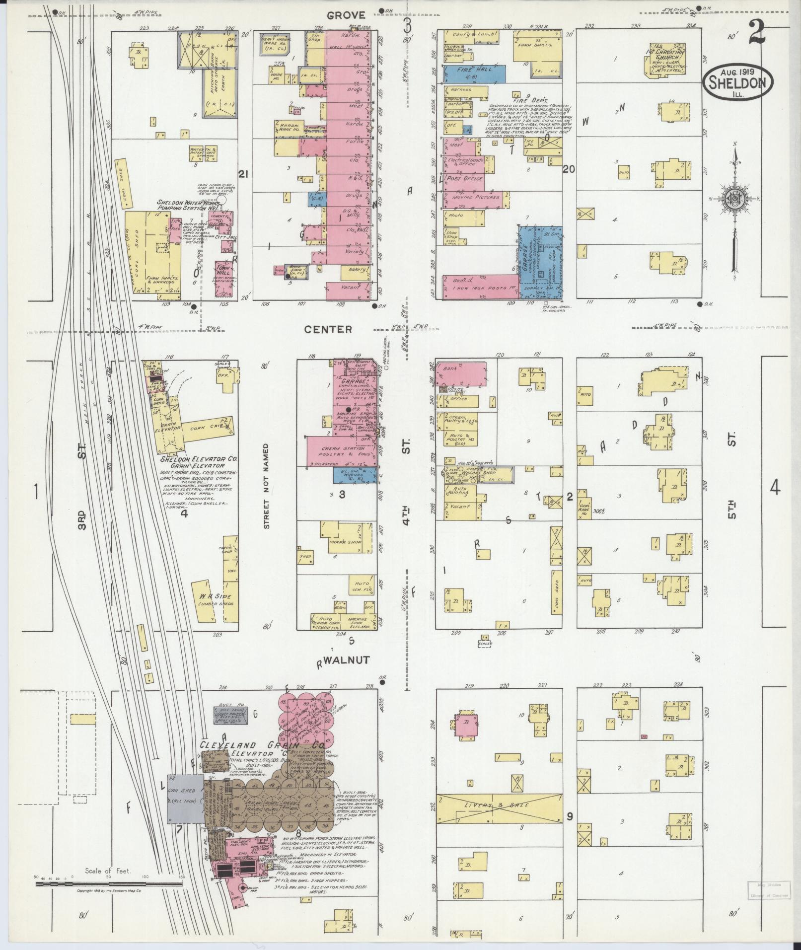 Sanborn Fire Insurance Map from Sheldon, Iroquois County, Illinois (1919), Sheet #0002 - Historic Sanborn Fire Insurance Map Print, vintage old map wall art, antique decor, genealogy gift, Illinois Illinois map