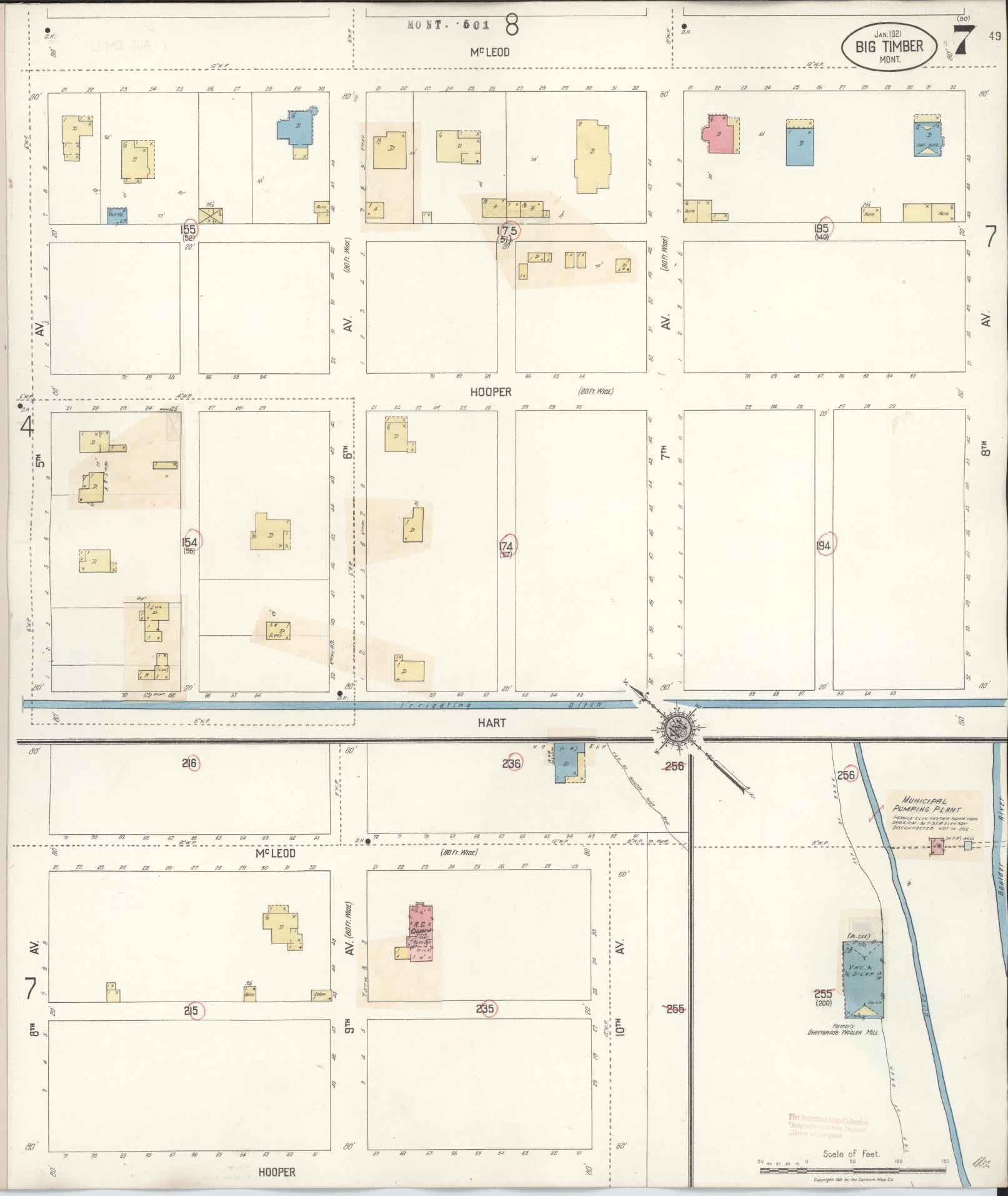 Sanborn Fire Insurance Map from Big Timber, Sweet Grass County, Montana (1938), Sheet #0007 - Complete Map Set gallery image, historic Sanborn map, vintage wall art, Montana Montana