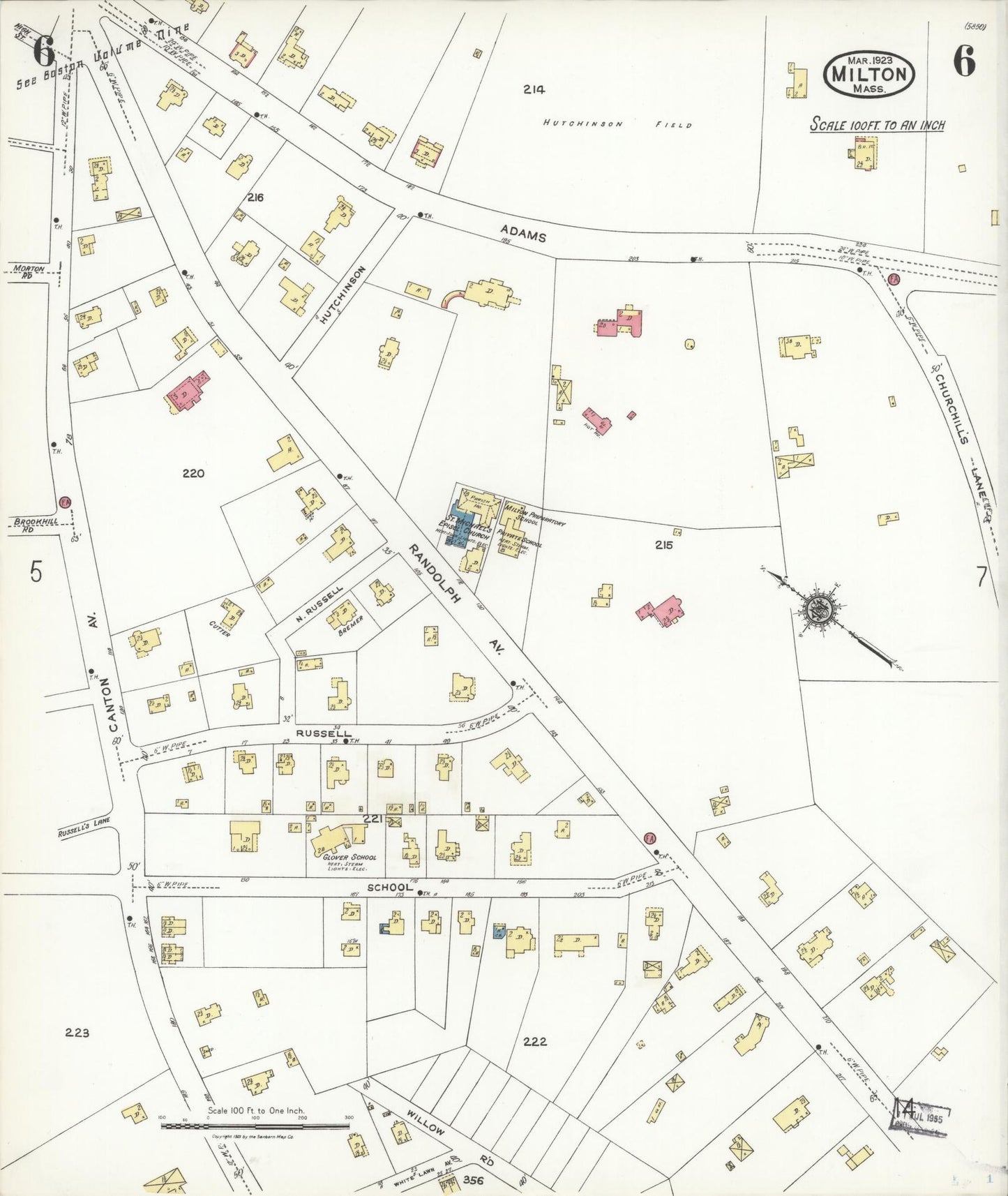 Sanborn Fire Insurance Map from Milton, Norfolk County, Massachusetts (1923), Sheet #0006 - Complete Map Set gallery image, historic Sanborn map, vintage wall art, Massachusetts Massachusetts