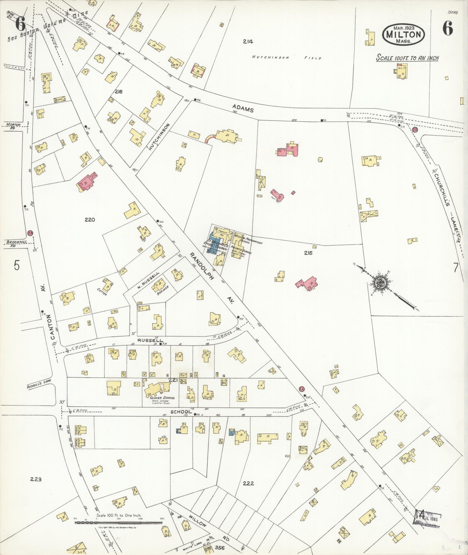 Sanborn Fire Insurance Map from Milton, Norfolk County, Massachusetts (1923), Sheet #0006 - Complete Map Set gallery image, historic Sanborn map, vintage wall art, Massachusetts Massachusetts