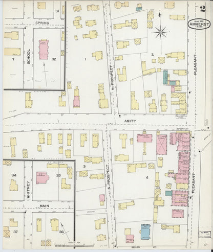 Sanborn Fire Insurance Map from Amherst, Hampshire County, Massachusetts (1892), Sheet #0002 - Historic Sanborn Fire Insurance Map Print, vintage old map wall art, antique decor, genealogy gift, Massachusetts Massachusetts map