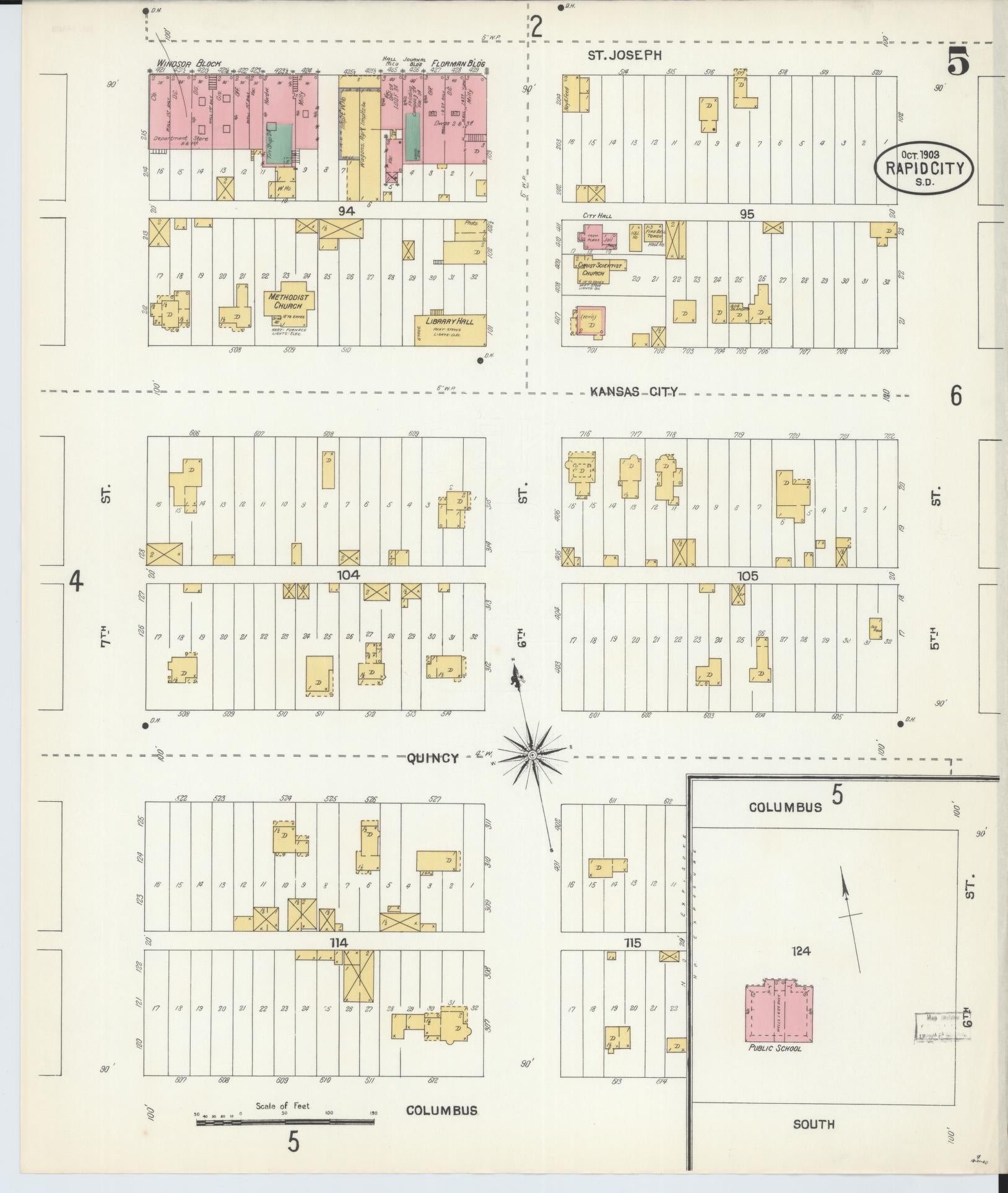 Sanborn Fire Insurance Map from Rapid City, Pennington County, South Dakota (1903), Sheet #0005 - Historic Sanborn Fire Insurance Map Print, vintage old map wall art, antique decor, genealogy gift, South Dakota South Dakota map