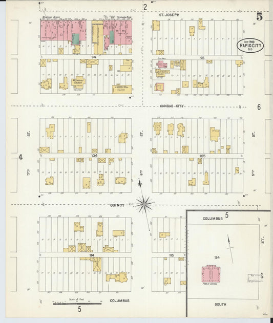 Sanborn Fire Insurance Map from Rapid City, Pennington County, South Dakota (1903), Sheet #0005 - Historic Sanborn Fire Insurance Map Print, vintage old map wall art, antique decor, genealogy gift, South Dakota South Dakota map