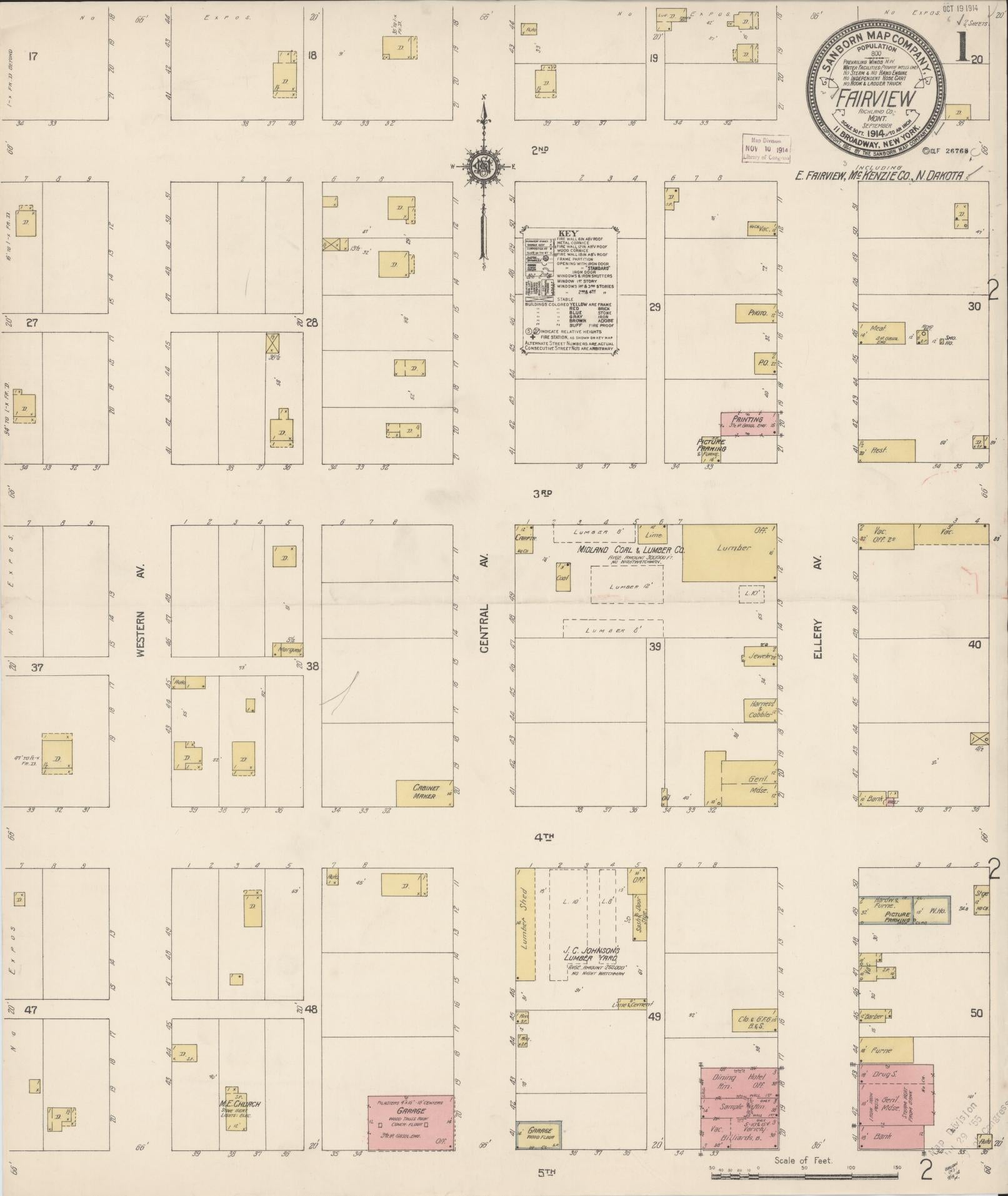 Sanborn Fire Insurance Map from Fairview, Richland County, Montana (1914), Sheet #0001 - Complete Map Set gallery image, historic Sanborn map, vintage wall art, North Dakota North Dakota