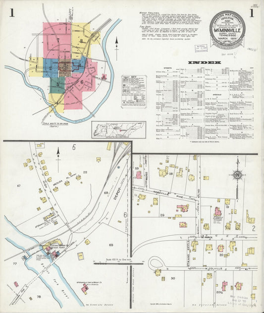 Sanborn Fire Insurance Map from McMinnville, Warren County, Tennessee (1926), Sheet #0001 - Complete Map Set gallery image, historic Sanborn map, vintage wall art, Tennessee Tennessee