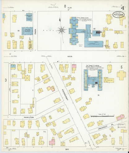 Sanborn Fire Insurance Map from Potsdam, St. Lawrence County, New York (1909), Sheet #0004 - Complete Map Set gallery image, historic Sanborn map, vintage wall art, New York New York