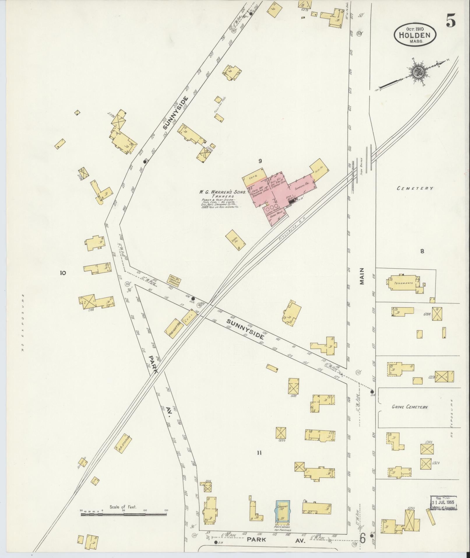 Sanborn Fire Insurance Map from Holden, Worcester County, Massachusetts (1910), Sheet #0005 - Historic Sanborn Fire Insurance Map Print, vintage old map wall art, antique decor, genealogy gift, Massachusetts Massachusetts map