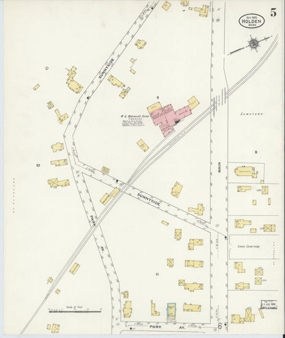 Sanborn Fire Insurance Map from Holden, Worcester County, Massachusetts (1910), Sheet #0005 - Historic Sanborn Fire Insurance Map Print, vintage old map wall art, antique decor, genealogy gift, Massachusetts Massachusetts map