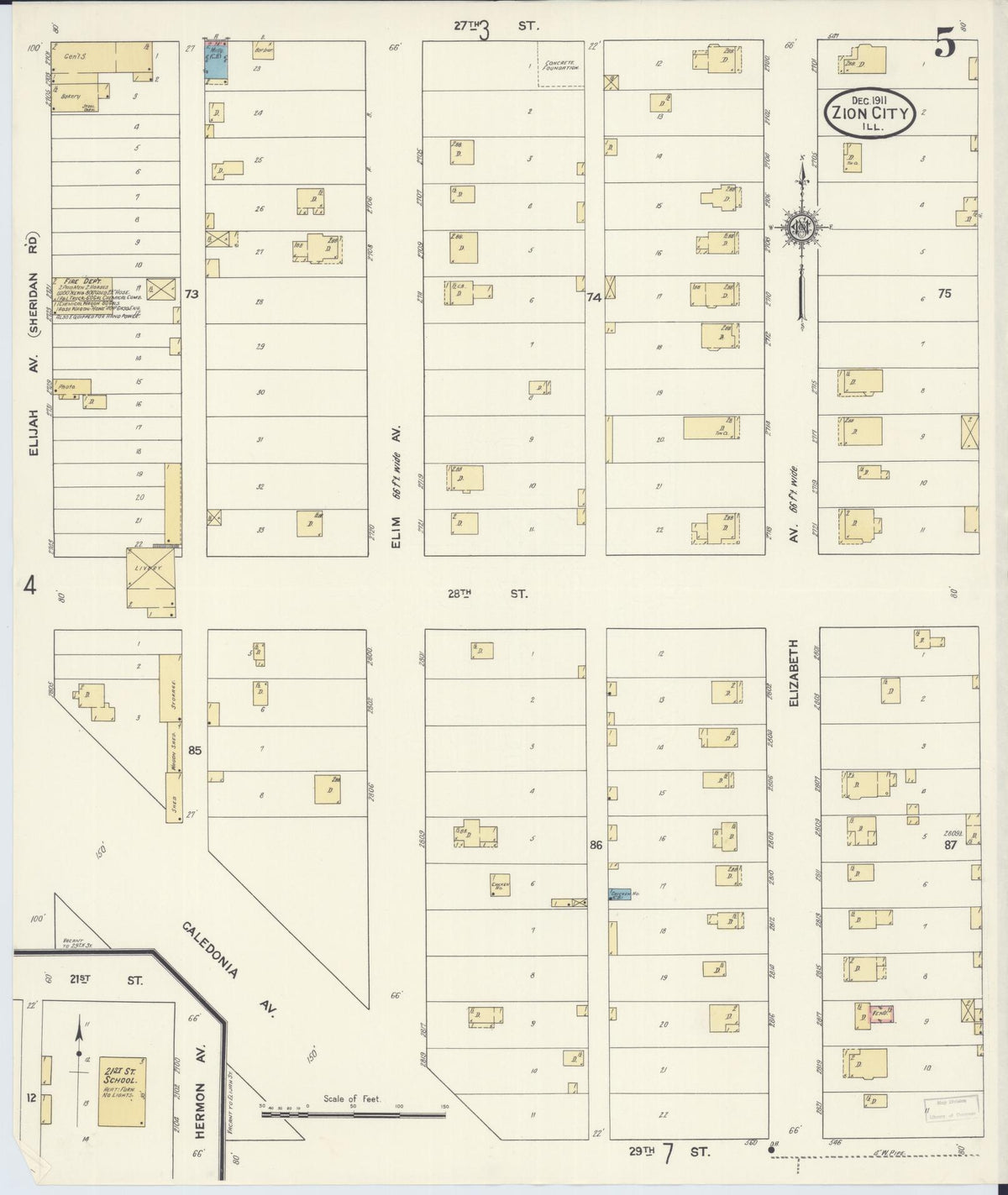 Sanborn Fire Insurance Map from Zion, Lake County, Illinois (1911), Sheet #0005 - Historic Sanborn Fire Insurance Map Print, vintage old map wall art, antique decor, genealogy gift, Illinois Illinois map