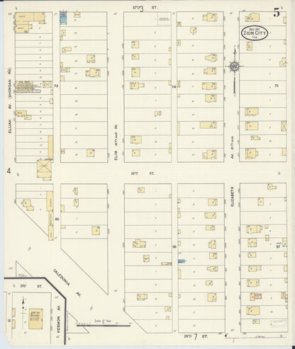 Sanborn Fire Insurance Map from Zion, Lake County, Illinois (1911), Sheet #0005 - Historic Sanborn Fire Insurance Map Print, vintage old map wall art, antique decor, genealogy gift, Illinois Illinois map
