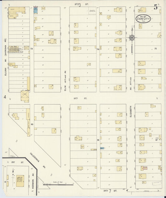 Sanborn Fire Insurance Map from Zion, Lake County, Illinois (1911), Sheet #0005 - Historic Sanborn Fire Insurance Map Print, vintage old map wall art, antique decor, genealogy gift, Illinois Illinois map