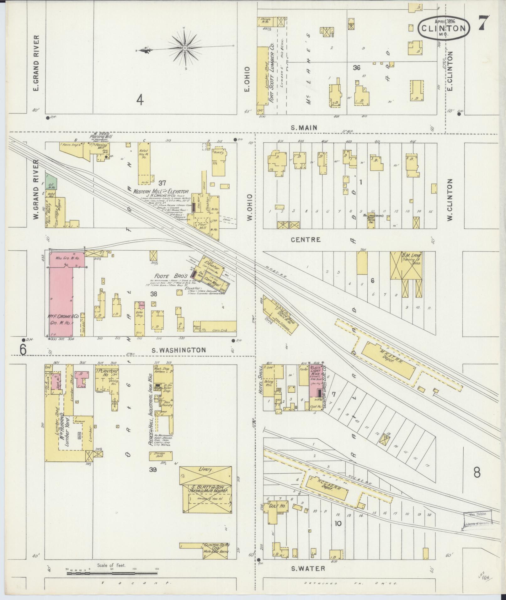 Sanborn Fire Insurance Map from Clinton, Henry County, Missouri (1896), Sheet #0007 - Historic Sanborn Fire Insurance Map Print, vintage old map wall art, antique decor, genealogy gift, Missouri Missouri map