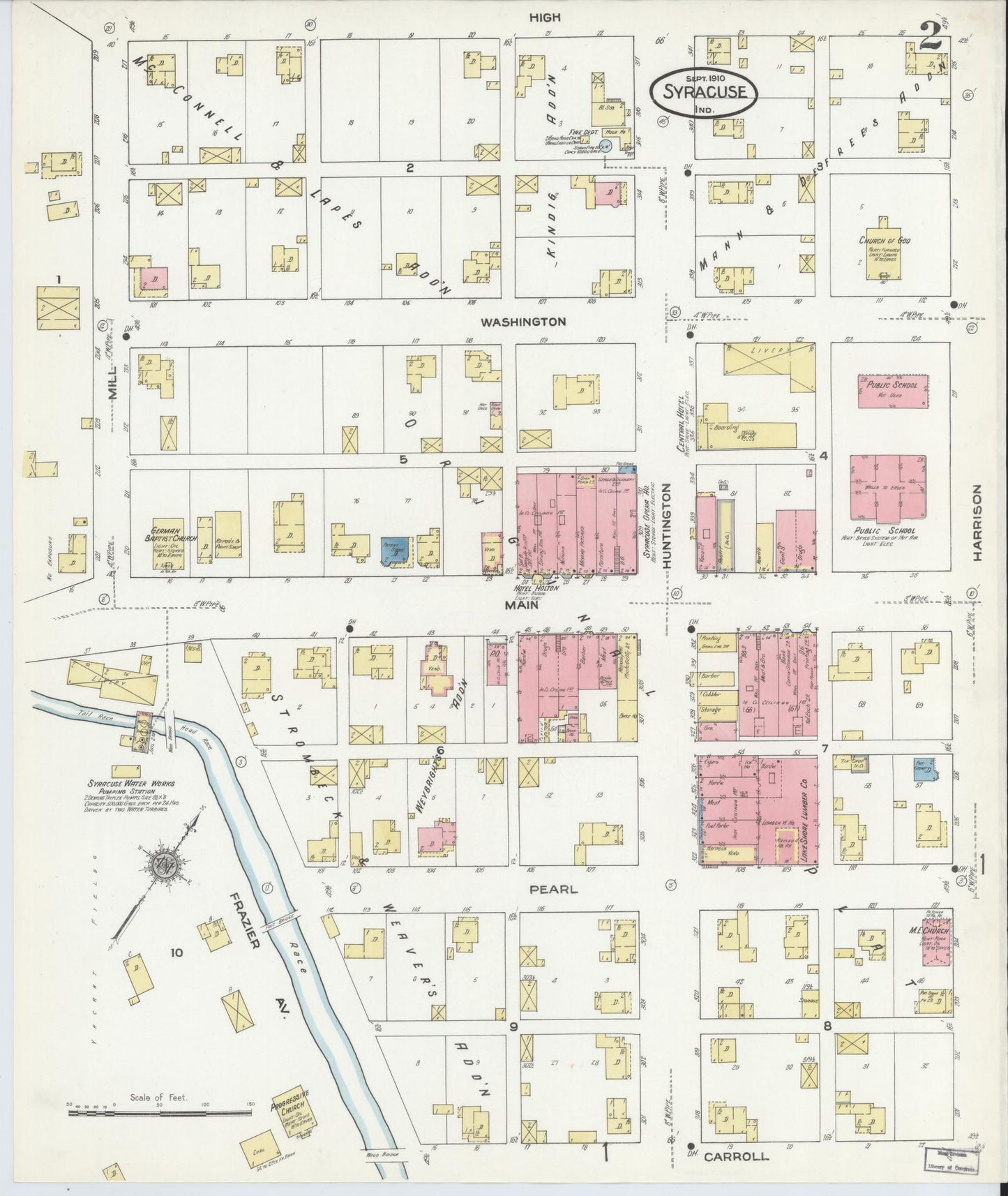 Sanborn Fire Insurance Map from Syracuse, Kosciusko County, Indiana (1910), Sheet #0002 - Complete Map Set gallery image, historic Sanborn map, vintage wall art, Indiana Indiana