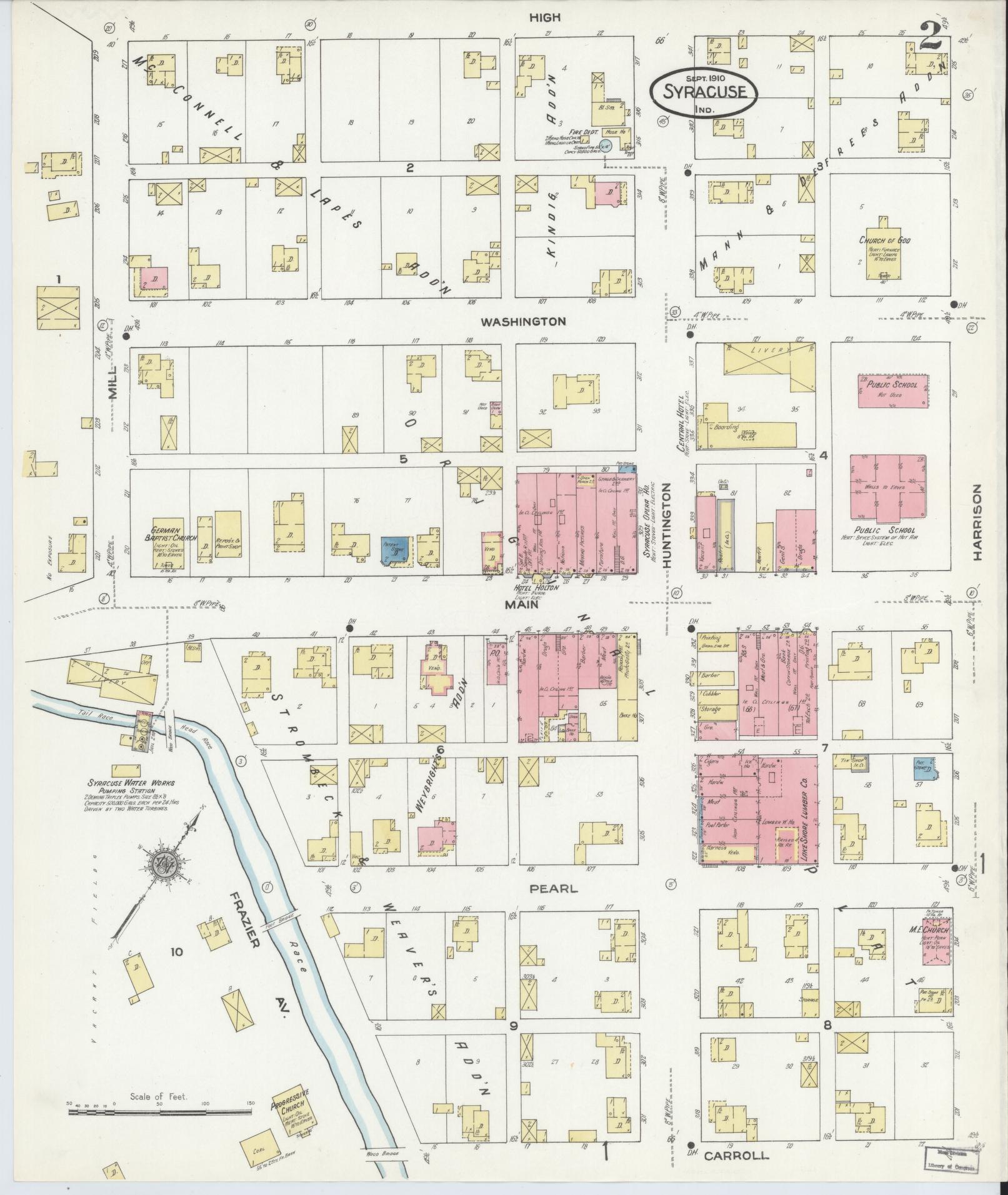 Sanborn Fire Insurance Map from Syracuse, Kosciusko County, Indiana (1910), Sheet #0002 - Complete Map Set gallery image, historic Sanborn map, vintage wall art, Indiana Indiana