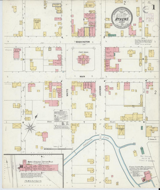Sanborn Fire Insurance Map from Athens, McMinn County, Tennessee (1902), Sheet #0001 - Historic Sanborn Fire Insurance Map Print, vintage old map wall art, antique decor, genealogy gift, Tennessee Tennessee map